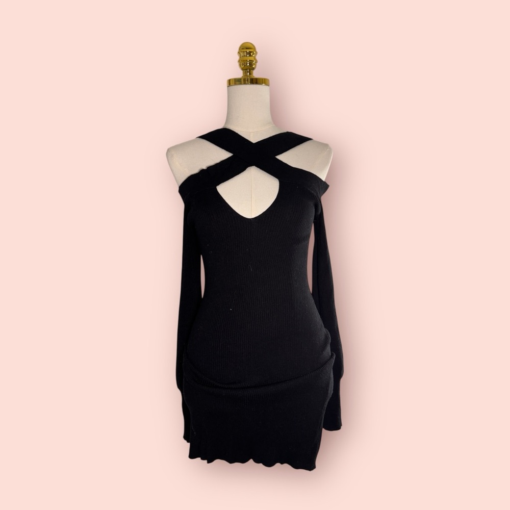 Fashion Nova Black Ruched Cut-Out Maxi Dress